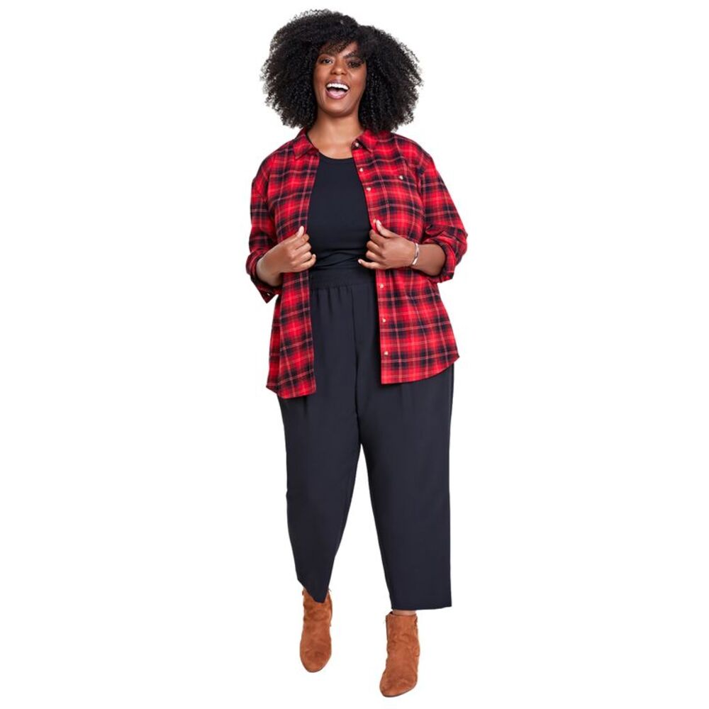 Plus Size Cotton Flannel Plaid Tunic Shirt